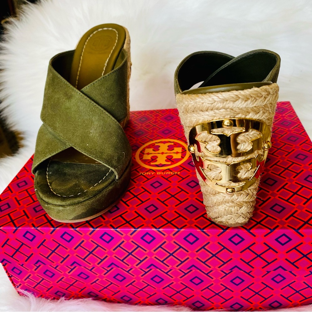 Tory Burch Bailey Olive Green Wedge Mule